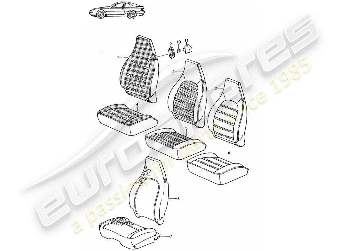 porsche seat 944/968/911/928 (1986) cover - front seat - d - mj 1992>> - mj 1993 part diagram