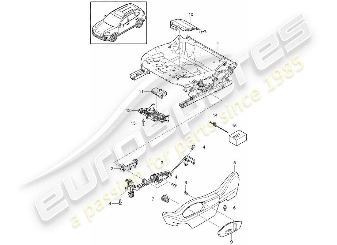 porsche cayenne e2 (2015) seat frame part diagram