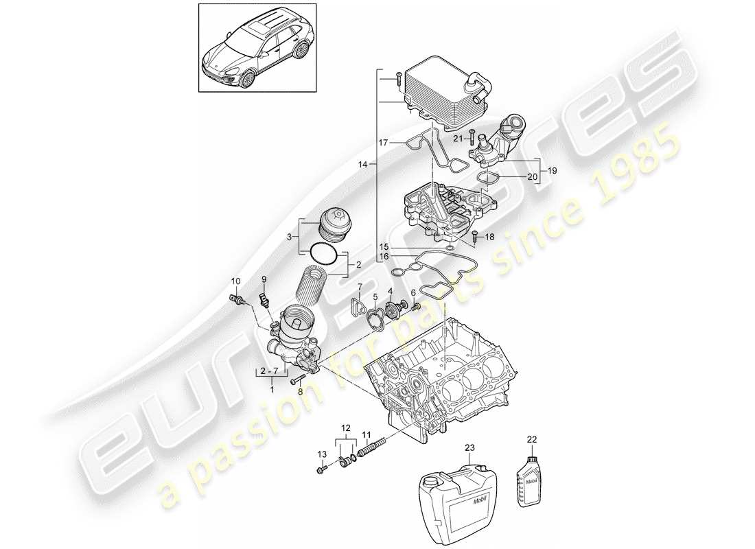 porsche cayenne e2 (2015) oil filter part diagram