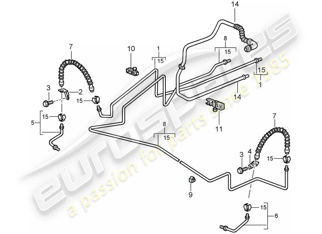 porsche boxster 987 (2008) brake line part diagram