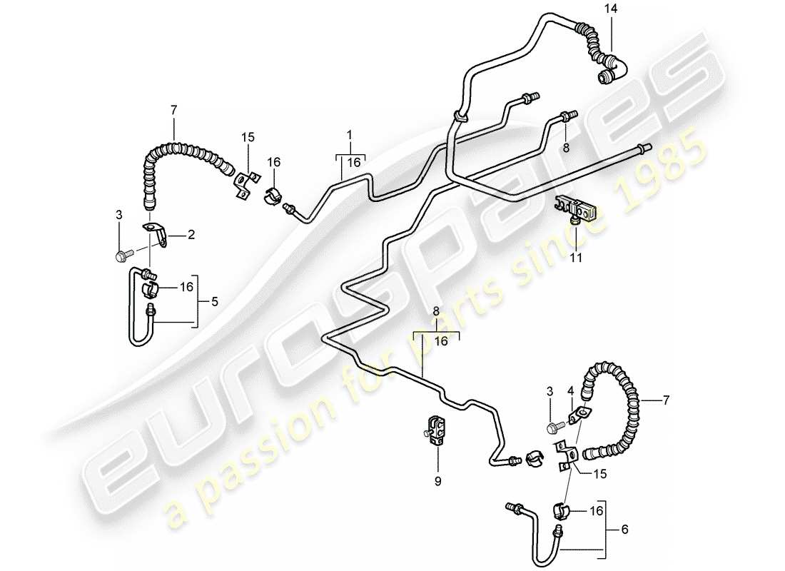 porsche 997 t/gt2 (2009) brake line part diagram