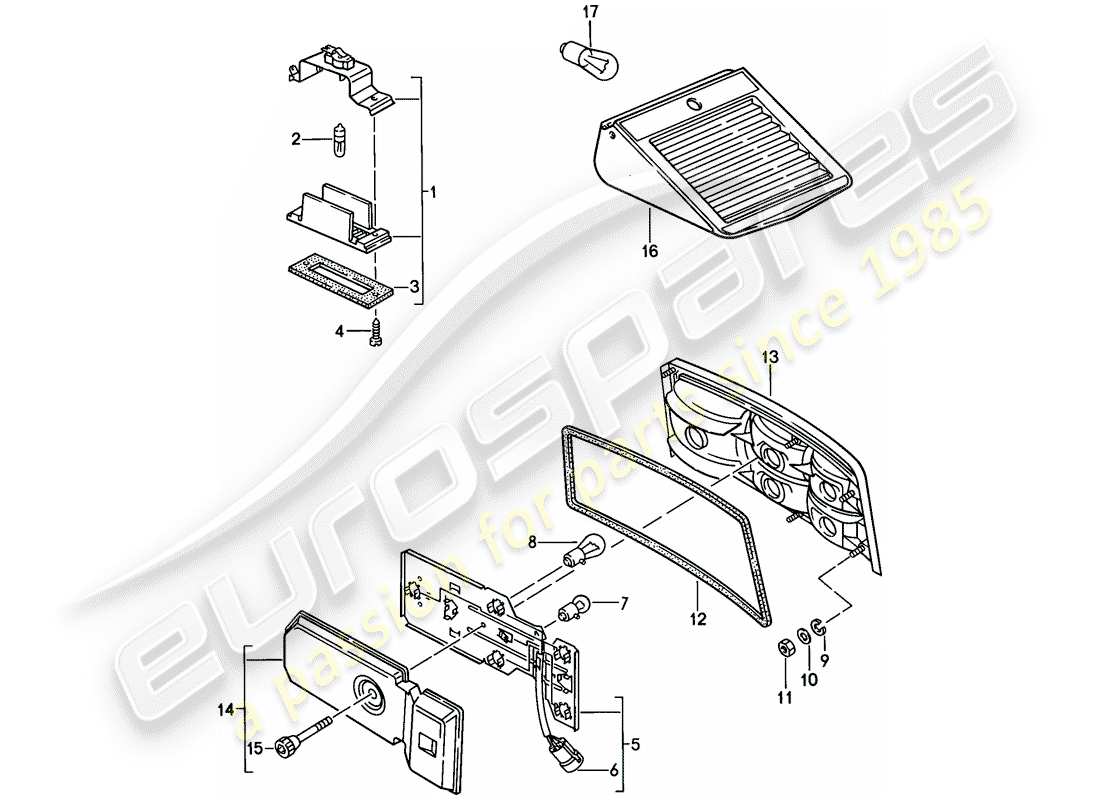 porsche 944 (1988) license plate light - rear light part diagram