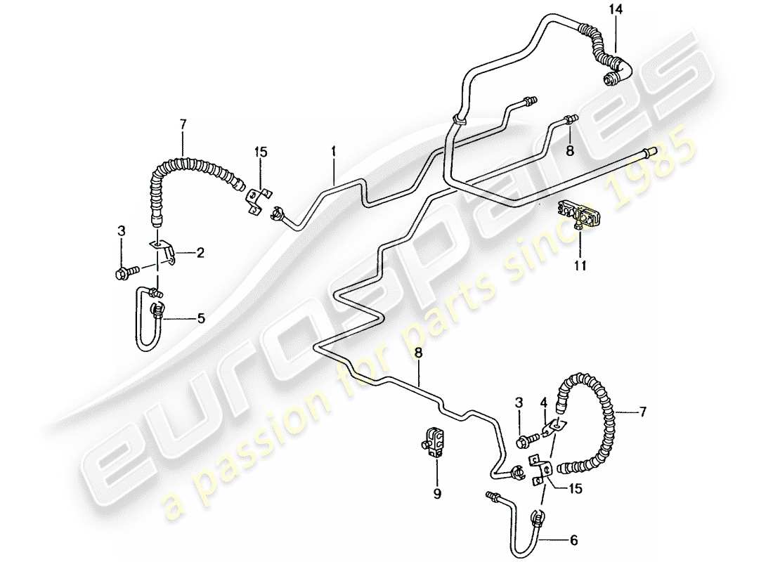 porsche 996 gt3 (2001) brake line - underbody - rear axle - vacuum line part diagram