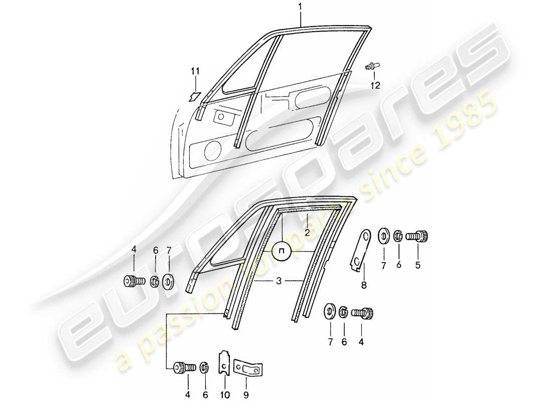 porsche 959 (1987) window frame part diagram