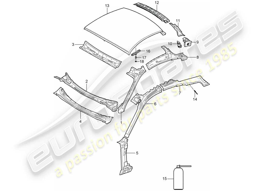 porsche cayman 987 (2006) roof part diagram