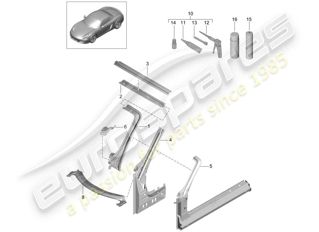 porsche boxster 981 (2014) cowl part diagram