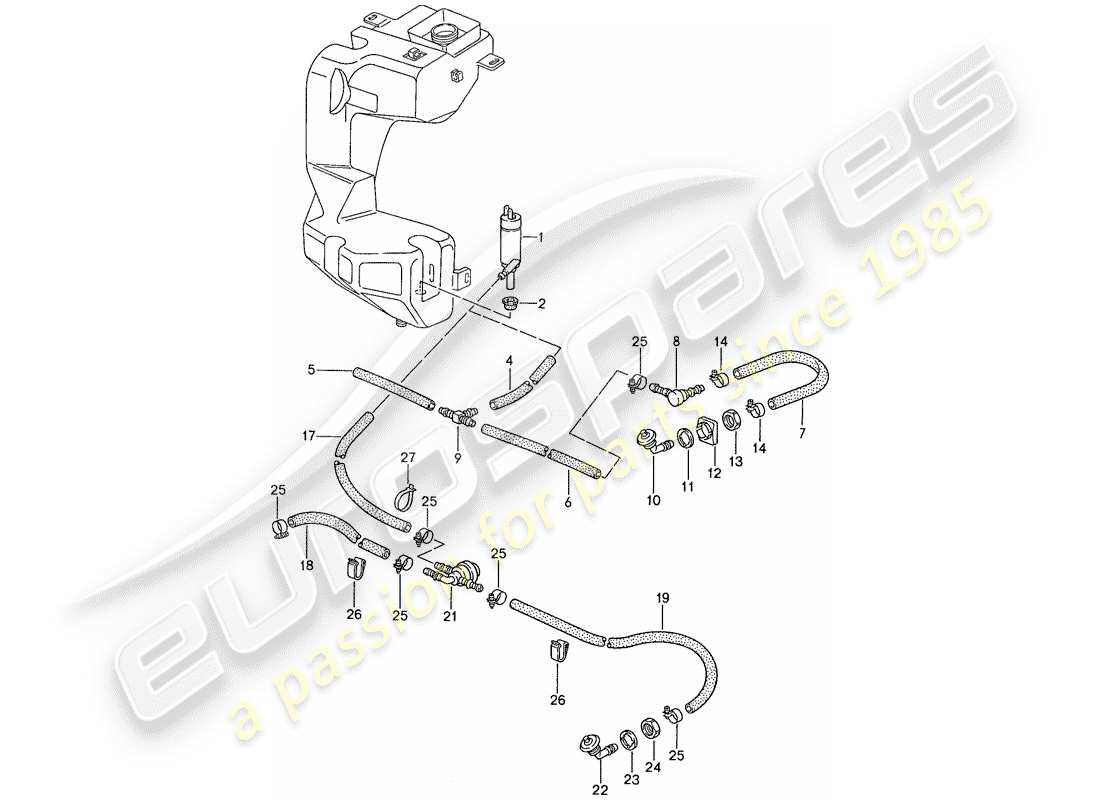 porsche 944 (1990) headlight washer system part diagram