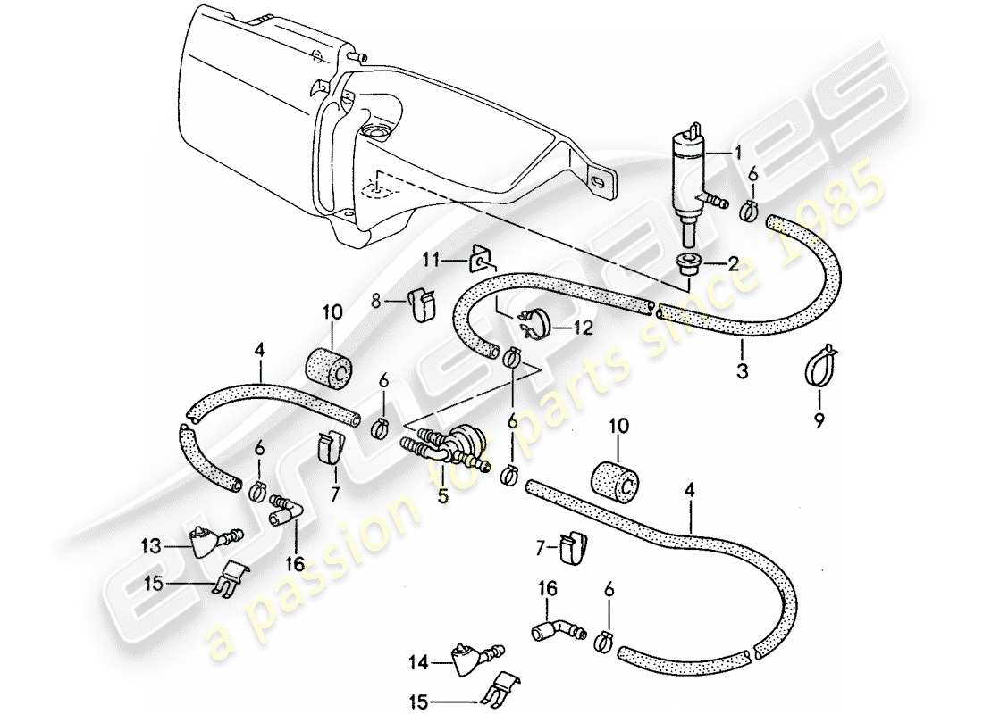 porsche 968 (1995) headlight washer system part diagram