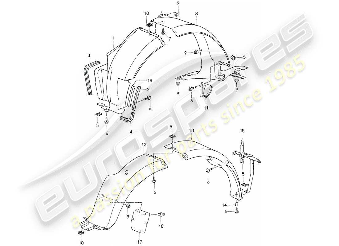 porsche 993 (1998) cover - for - wheel housing part diagram