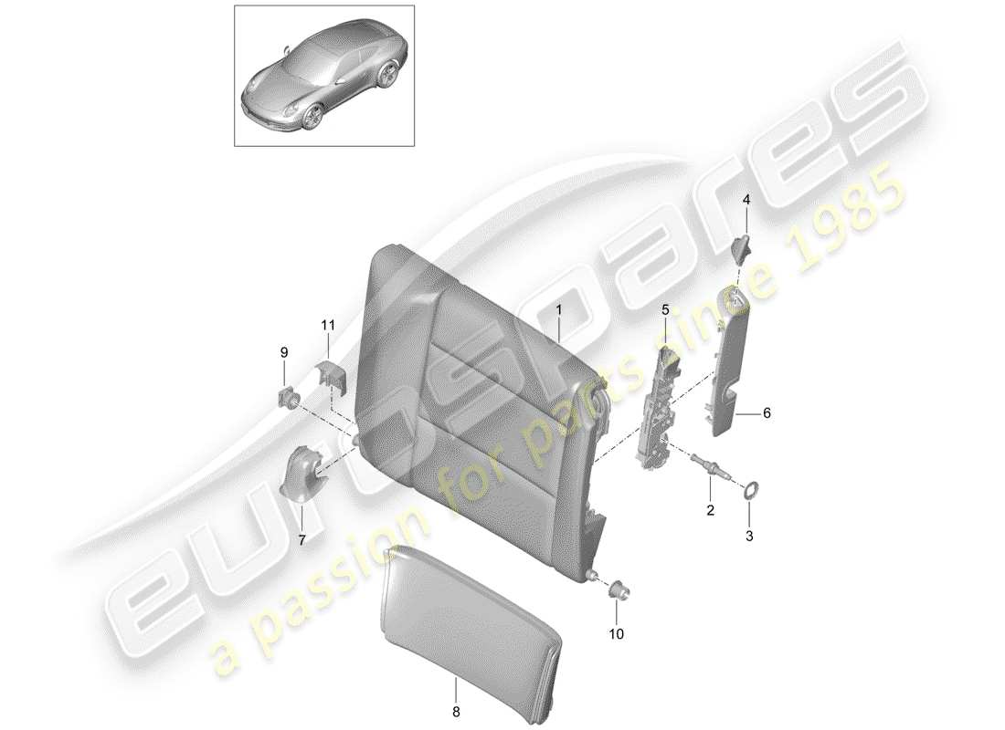 porsche 991 (2015) emergency seat backrest part diagram