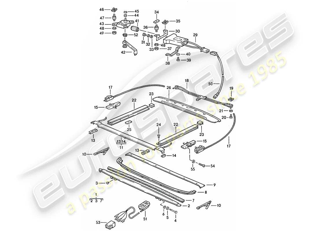 porsche 928 (1986) sunroof - fasteners part diagram