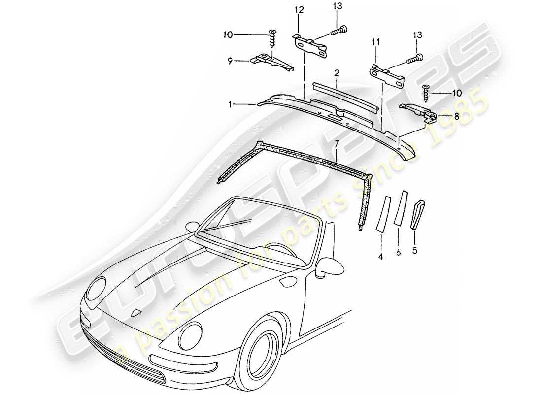 porsche 993 (1998) windshield frame - accessories part diagram