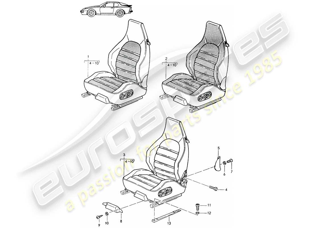 porsche seat 944/968/911/928 (1987) sports seat - complete - d - mj 1989>> - mj 1991 part diagram