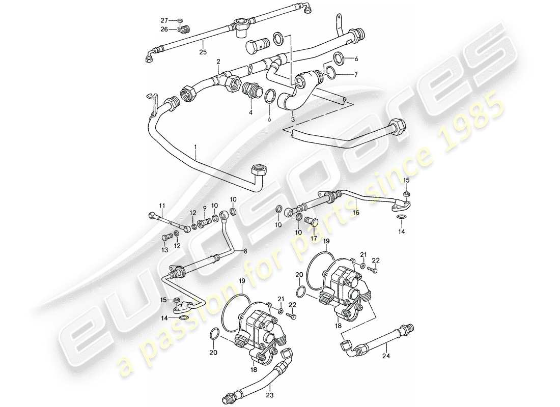 porsche 959 (1988) engine lubrication - oil pump - exhaust gas turbocharger part diagram