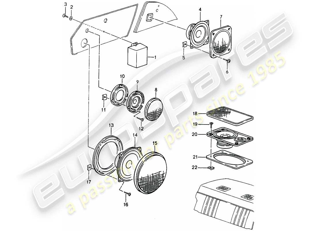 porsche 964 (1993) loudspeaker part diagram