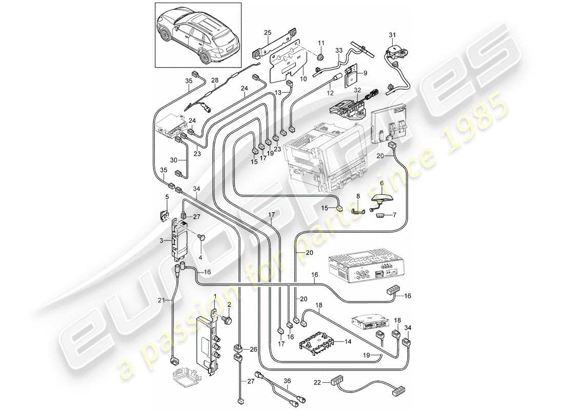 porsche cayenne e2 (2015) antenna booster part diagram