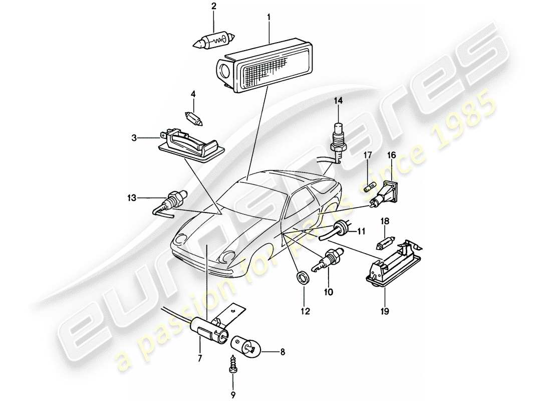 porsche 928 (1979) interior lights part diagram