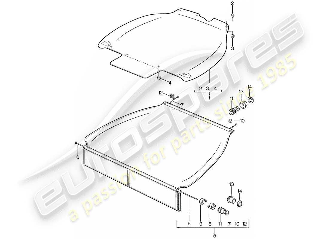 porsche 928 (1979) luggage compartment cover part diagram