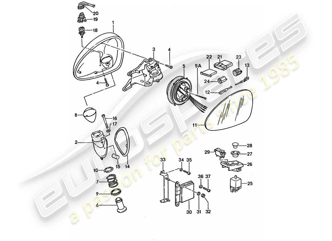 porsche 928 (1992) rear view mirror part diagram