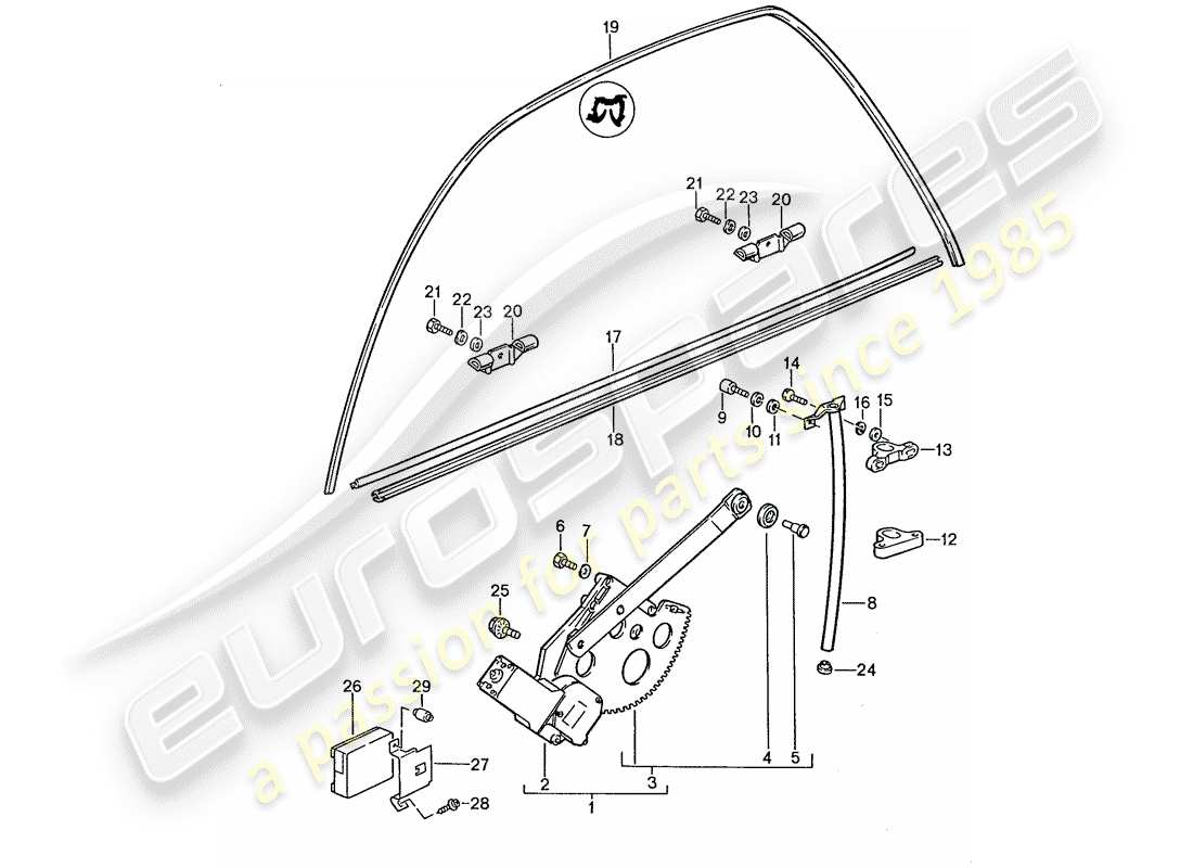 porsche 928 (1989) window regulator part diagram