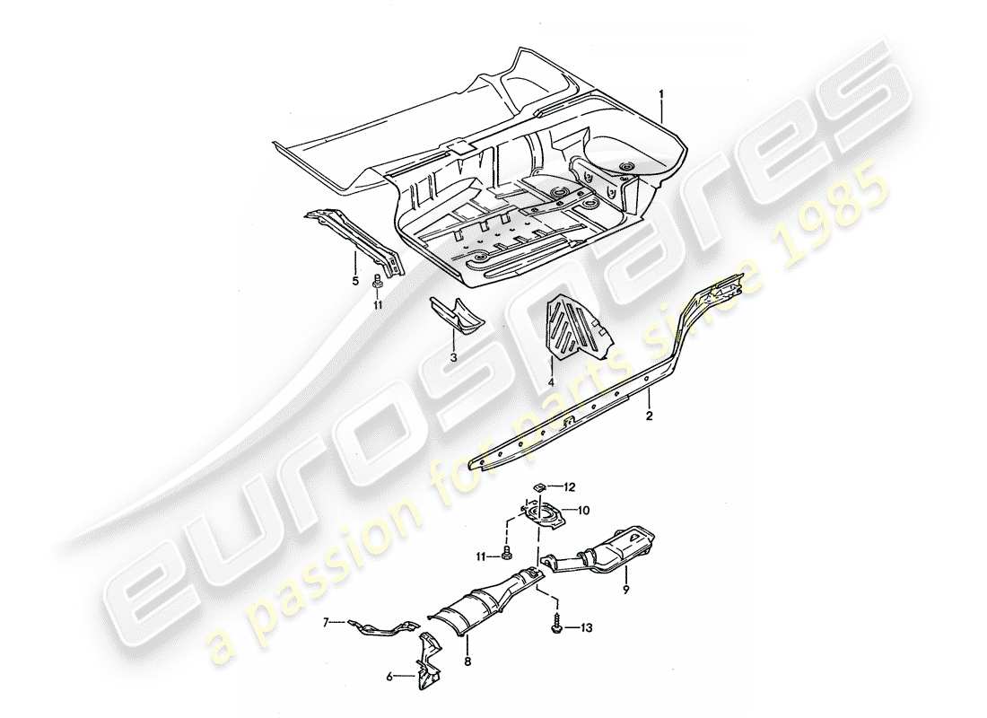 porsche 928 (1992) floor pan - frame part diagram