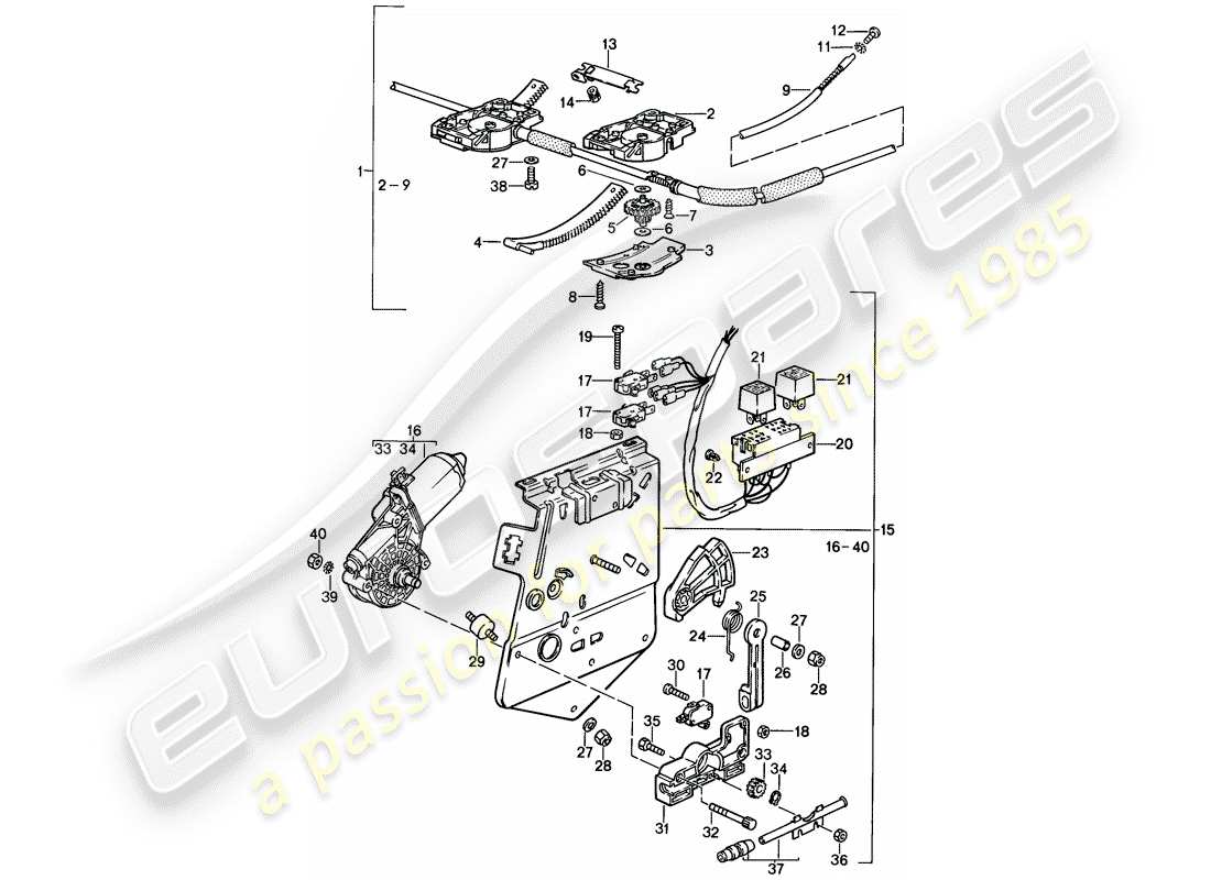 porsche 944 (1988) lifting roof - driving mechanism - f 94-gn404 475>> - f 95-gn101 654>> part diagram