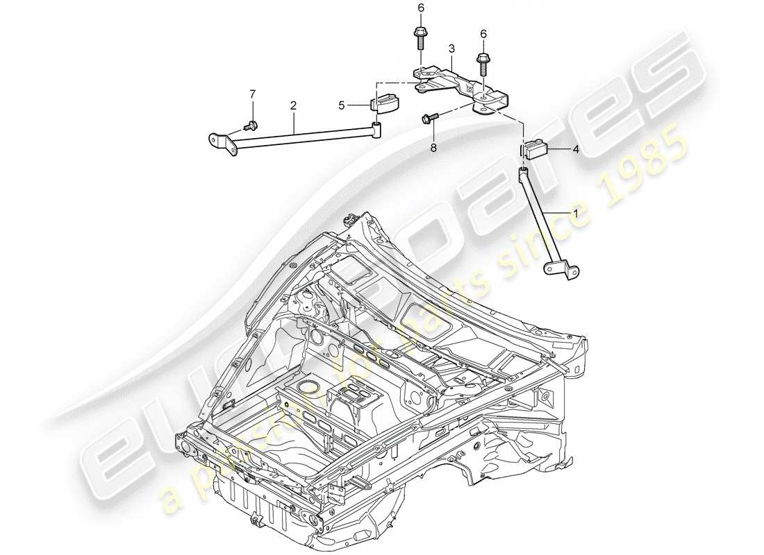 porsche 997 t/gt2 (2008) dome strut part diagram