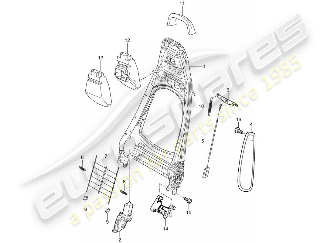 porsche 997 gt3 (2010) backrest frame part diagram