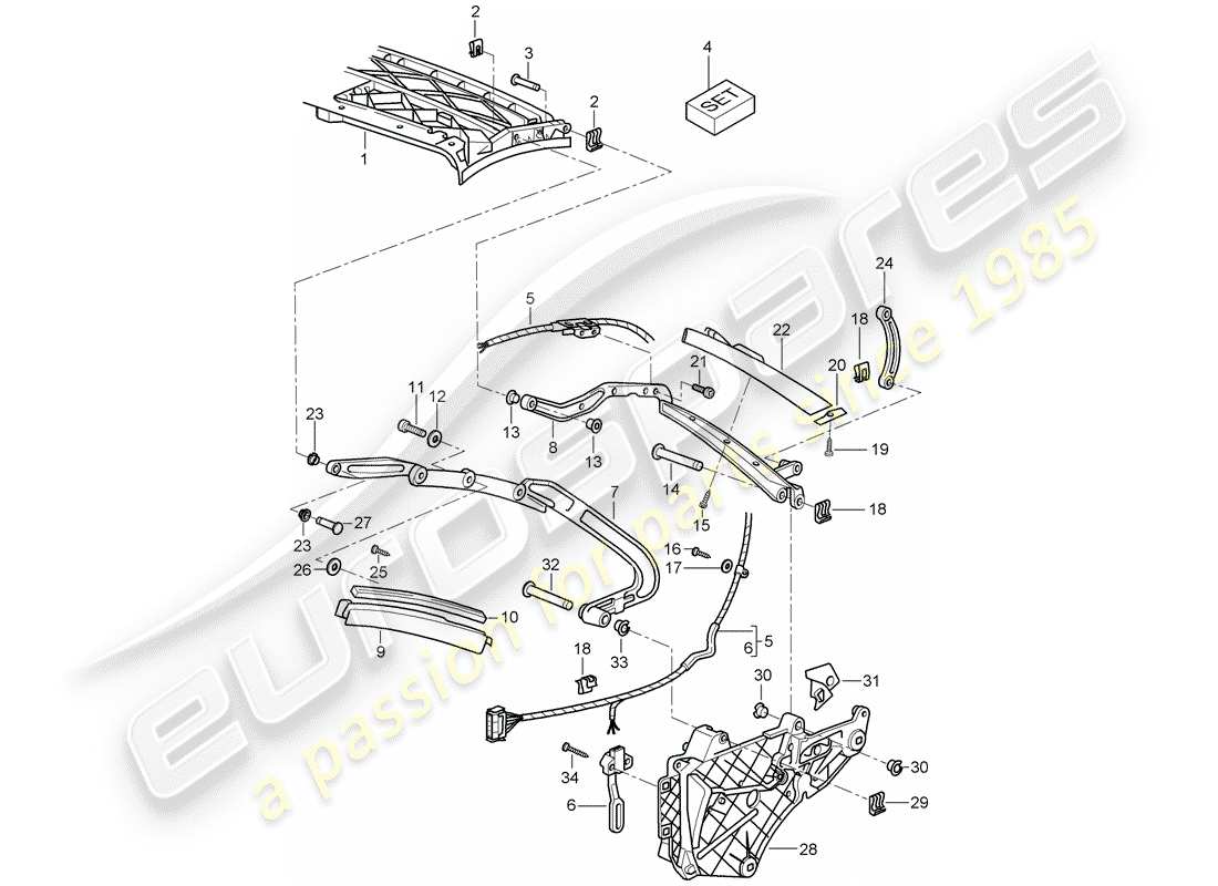 porsche 997 t/gt2 (2008) top frame part diagram