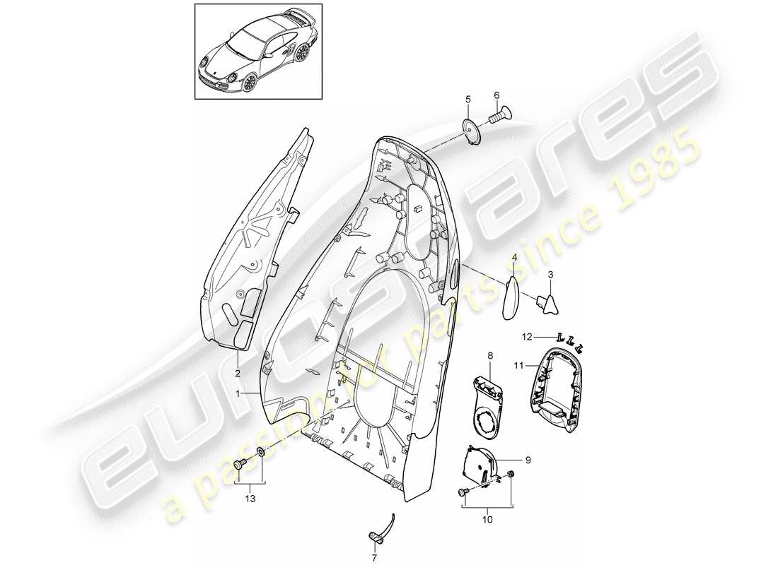 porsche 997 t/gt2 (2008) backrest shell part diagram