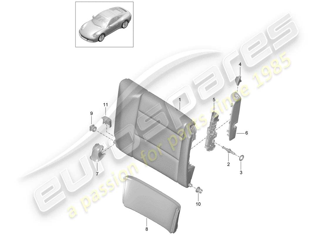 porsche 991 gen. 2 (2017) emergency seat backrest part diagram