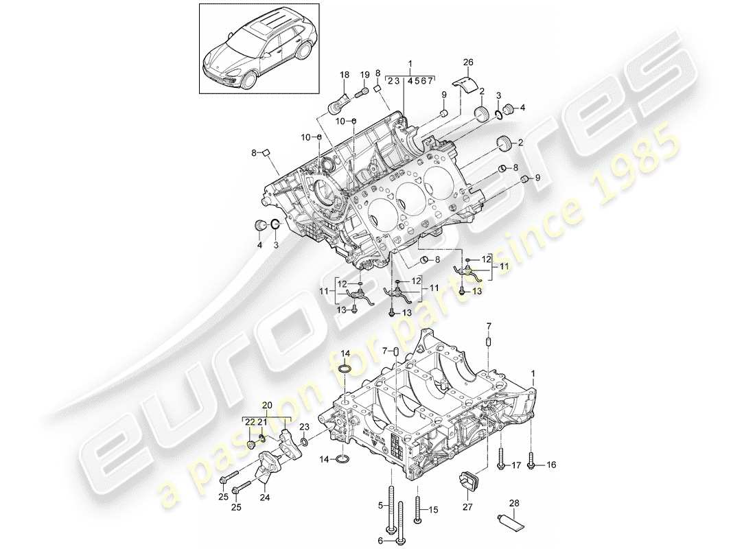 porsche cayenne e2 (2015) crankcase part diagram