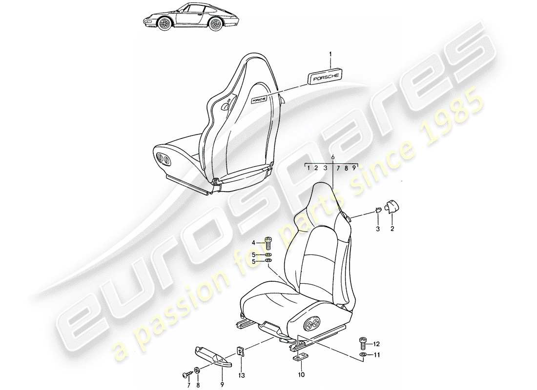 porsche seat 944/968/911/928 (1996) sports seat - - complete - elect. vertical adjustment - d - mj 1995>> - mj 1998 part diagram