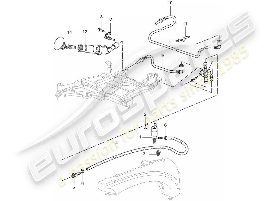 porsche 996 gt3 (2004) headlight washer system - d - mj 2004>> part diagram