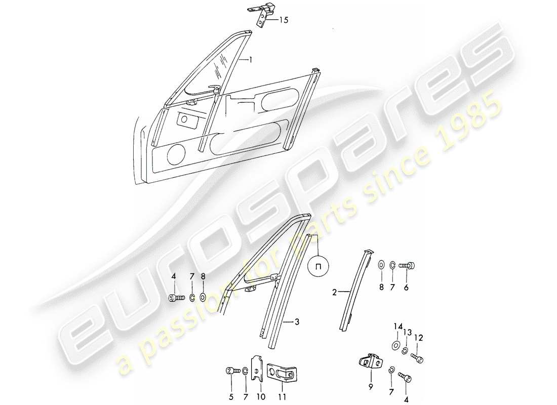 porsche 911/912 (1965) window frame part diagram