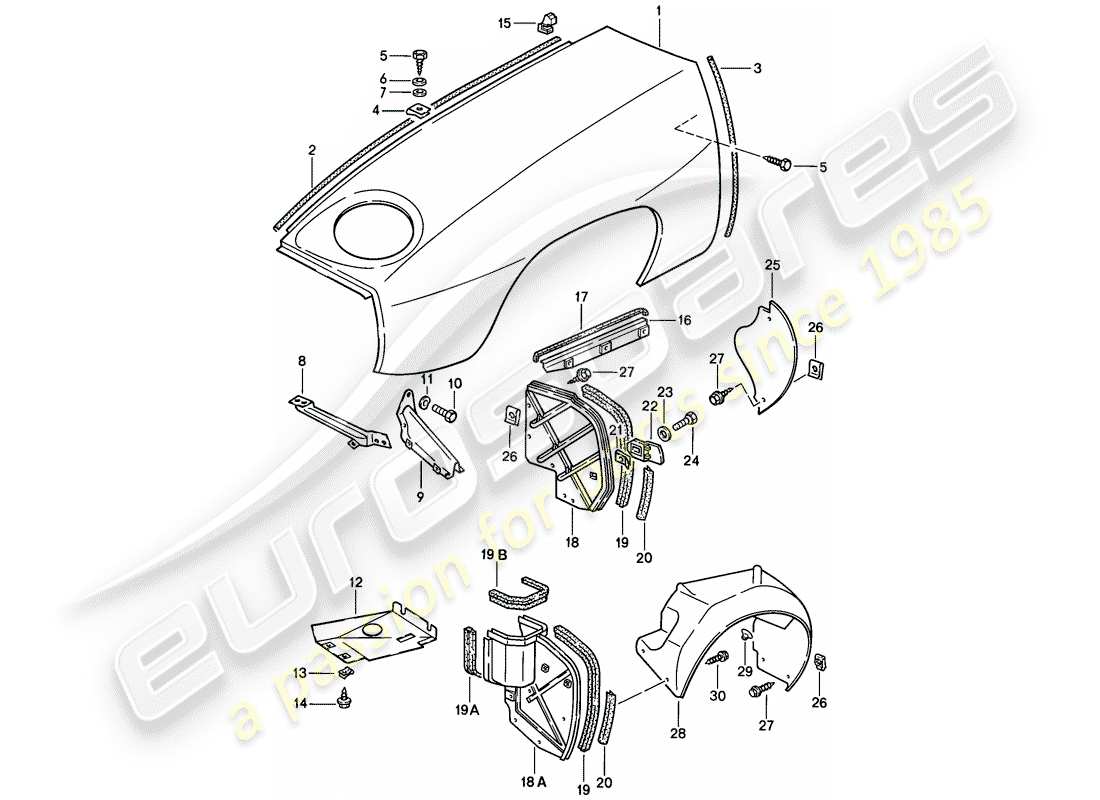 porsche 928 (1983) fender part diagram