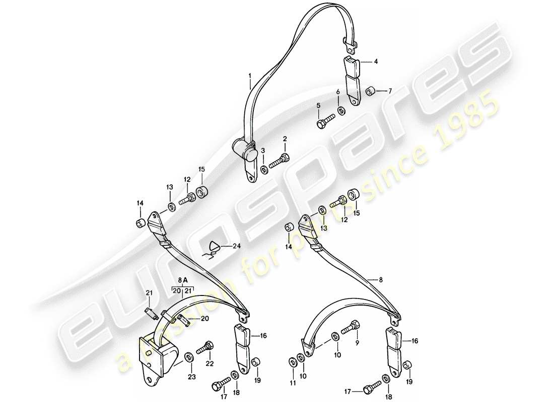 porsche 928 (1983) seat belt part diagram