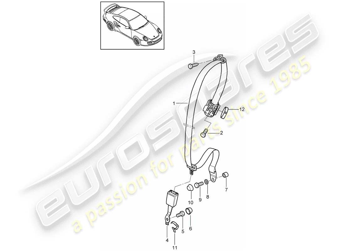 porsche 997 t/gt2 (2008) seat belt part diagram