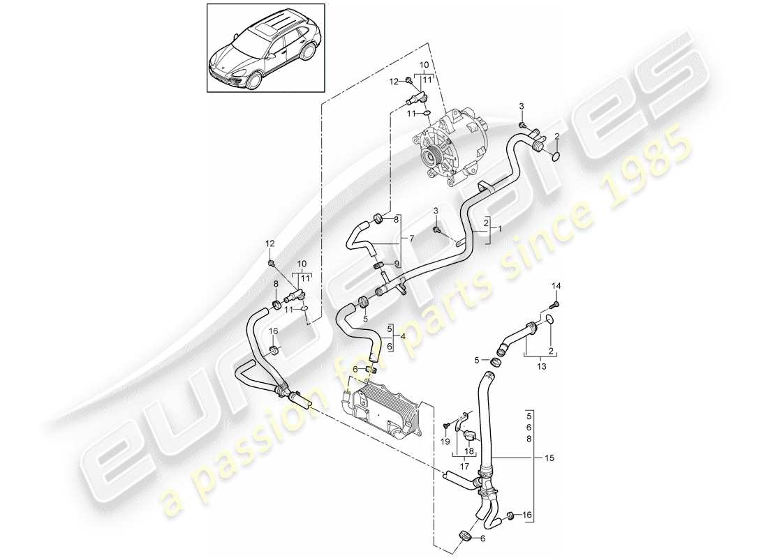 porsche cayenne e2 (2017) water cooling part diagram