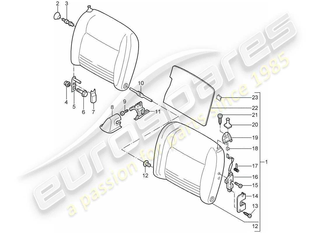 porsche 996 t/gt2 (2003) emergency seat backrest part diagram