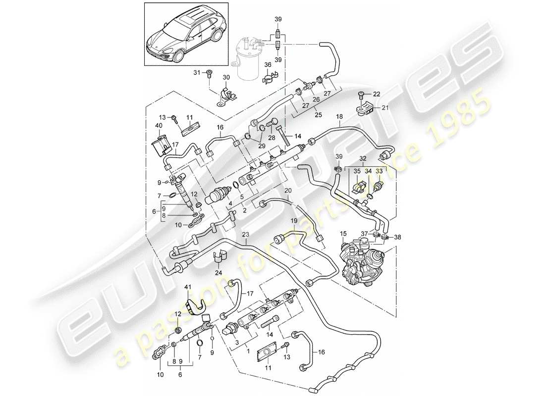 porsche cayenne e2 (2015) fuel collection pipe part diagram