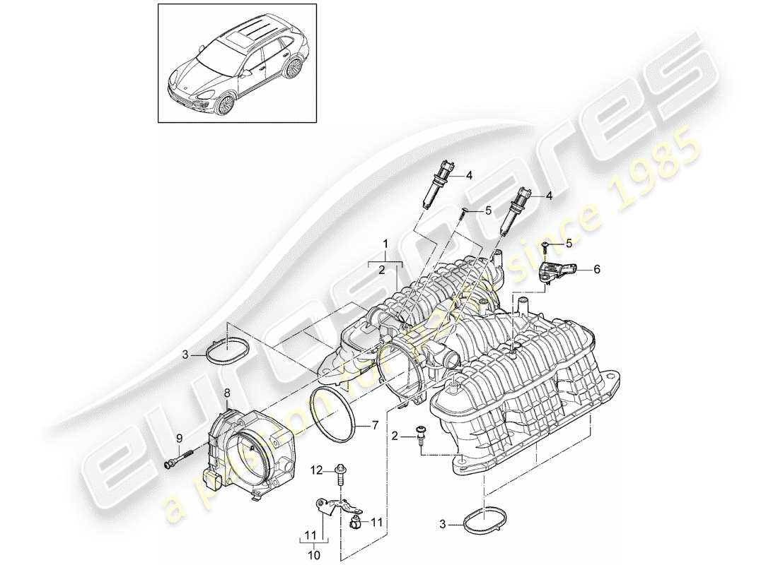 porsche cayenne e2 (2016) intake air distributor part diagram