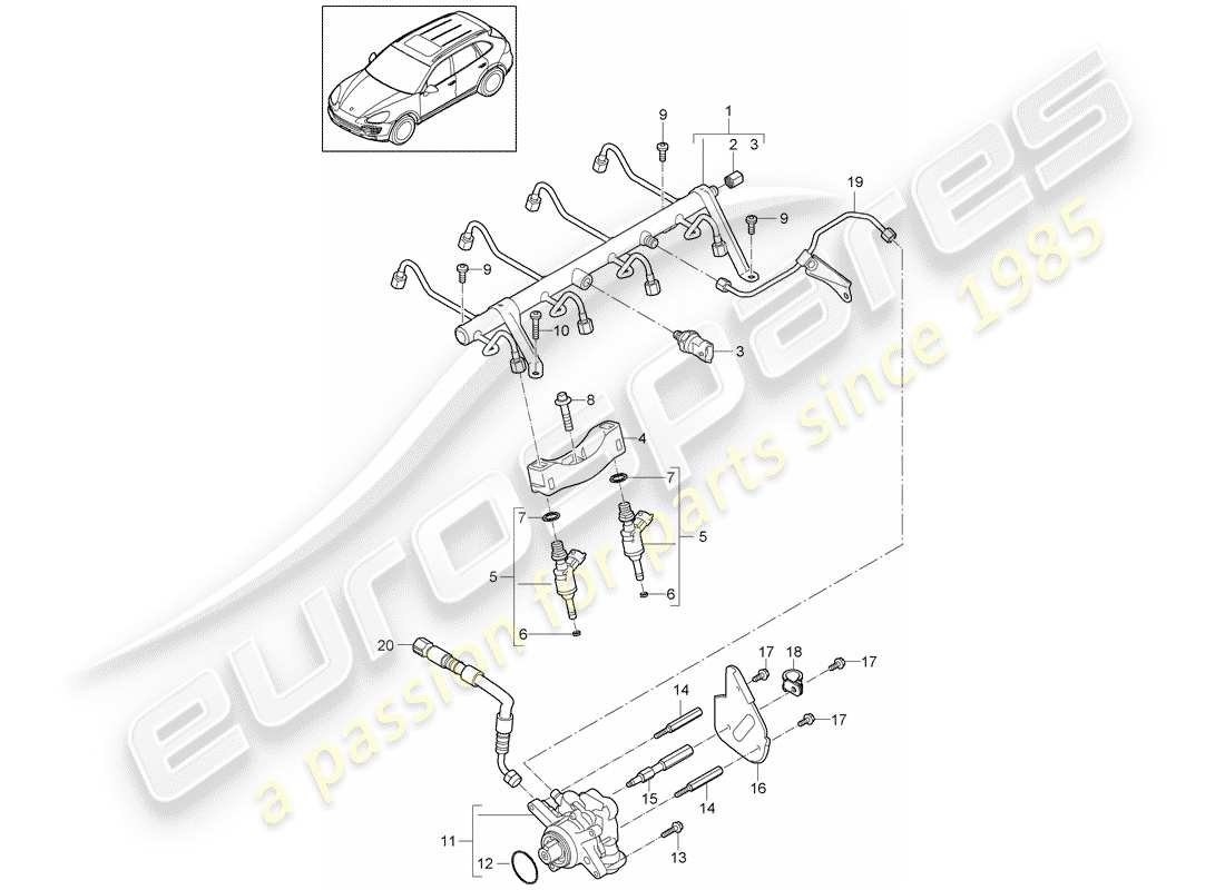 porsche cayenne e2 (2017) fuel collection pipe part diagram