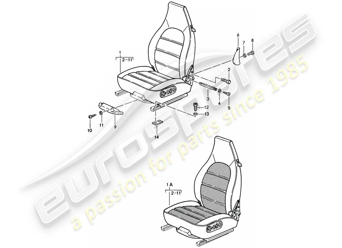 porsche 928 (1983) front seat - d - mj 1985>> part diagram