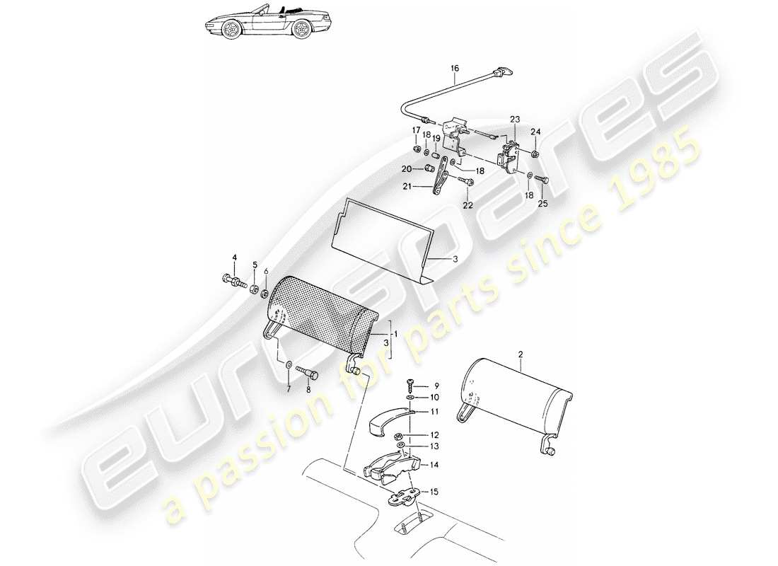 porsche seat 944/968/911/928 (1993) emergency seat backrest - for - cabriolet - d - mj 1994>> - mj 1995 part diagram