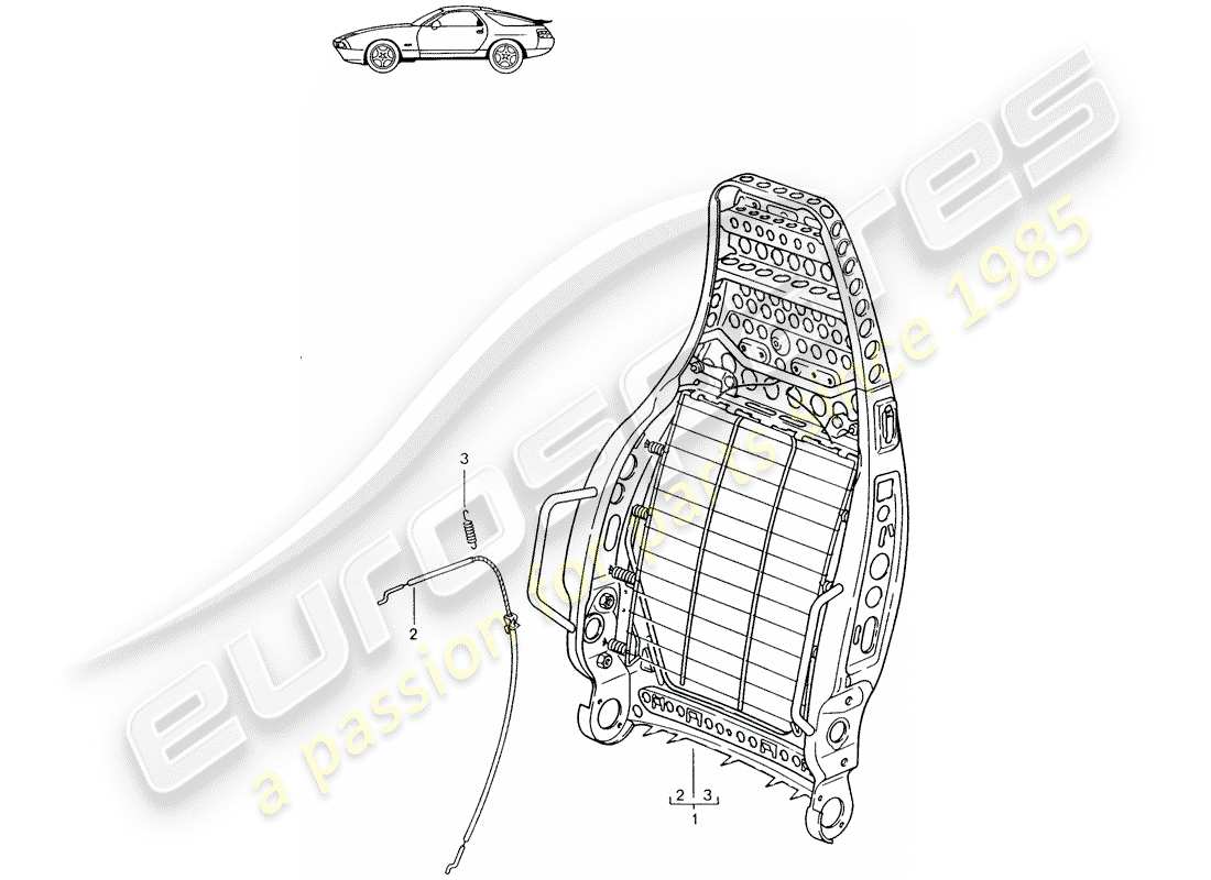 porsche seat 944/968/911/928 (1993) backrest frame - sports seat - d - mj 1987>> part diagram