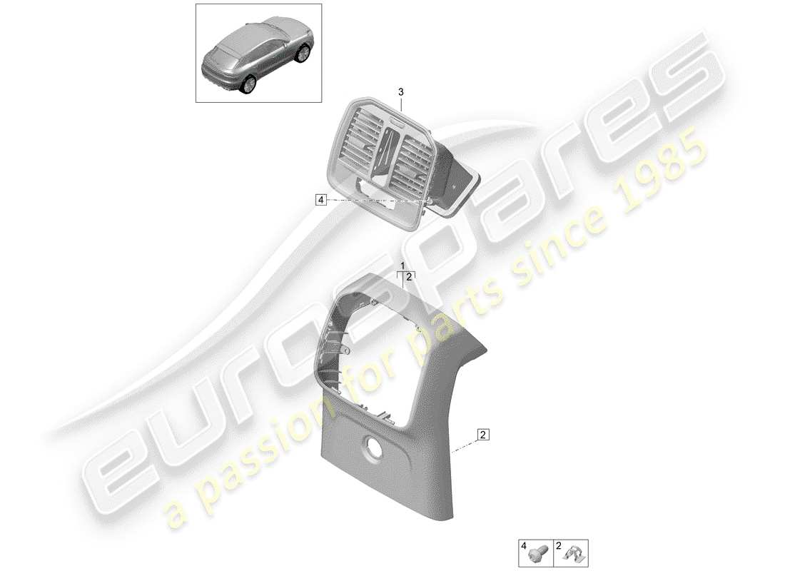 porsche macan (2020) center console part diagram