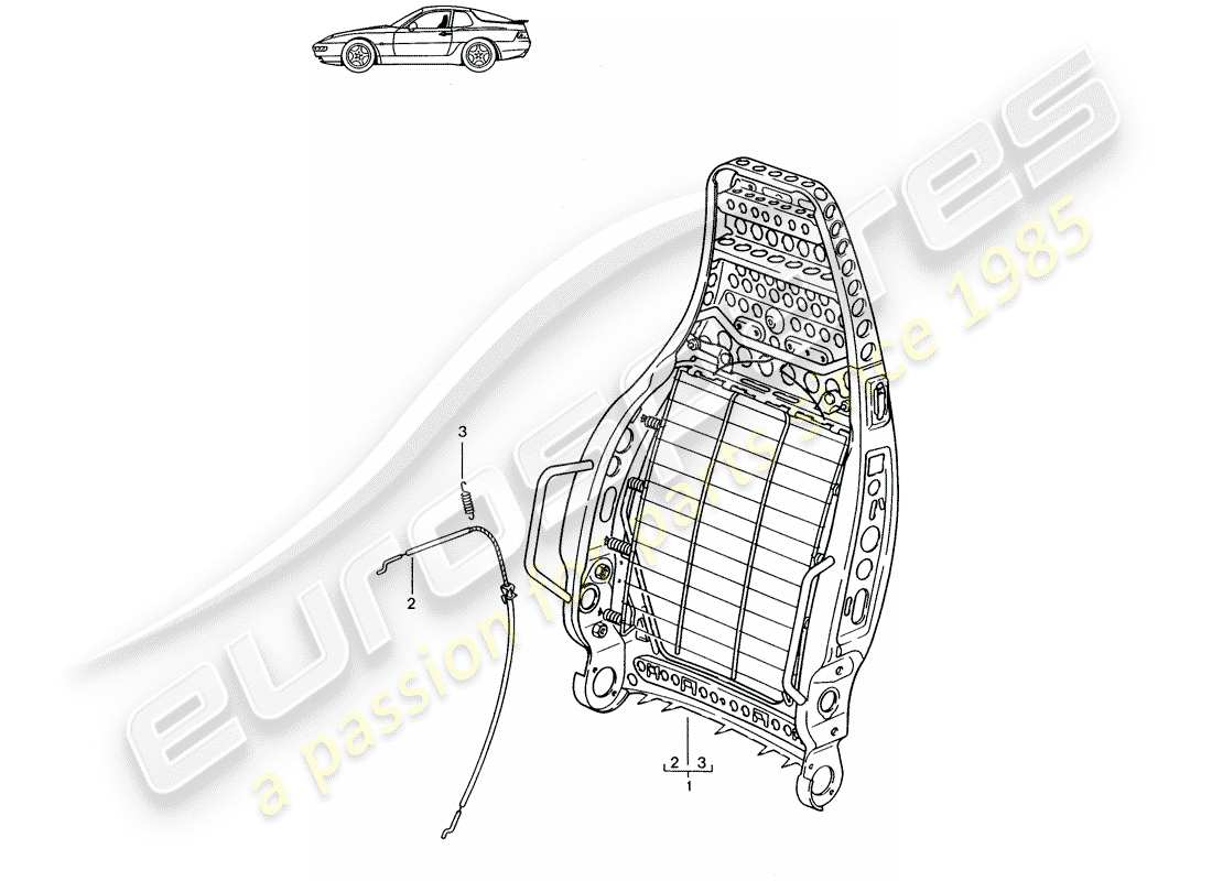 porsche seat 944/968/911/928 (1993) sports seat - backrest frame - d - mj 1992>> - mj 1995 part diagram