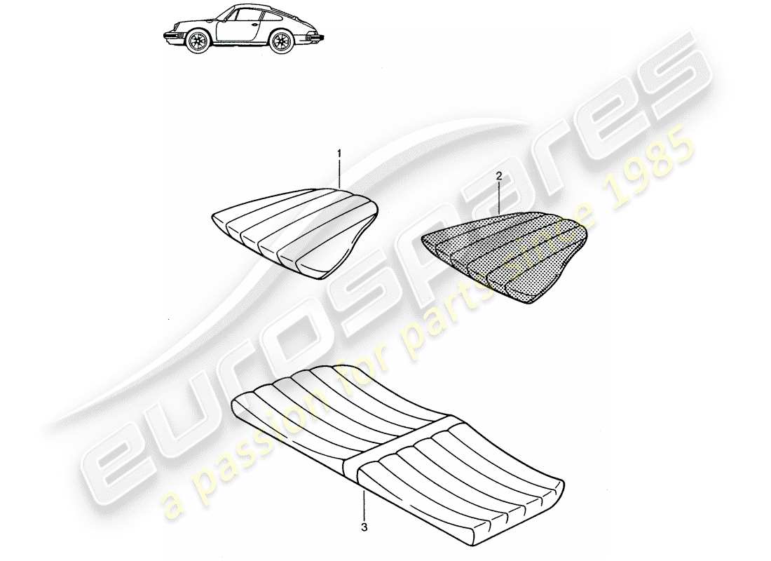 porsche seat 944/968/911/928 (1993) back seat cushion - - - d - mj 1985>> - mj 1986 part diagram