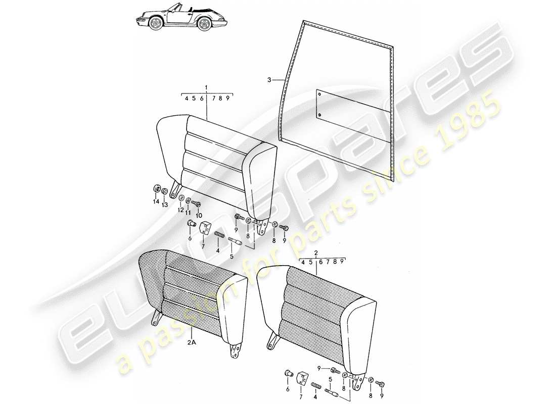 porsche seat 944/968/911/928 (1998) emergency seat backrest - with: - pull-type release - d - mj 1989>> - mj 1991 part diagram